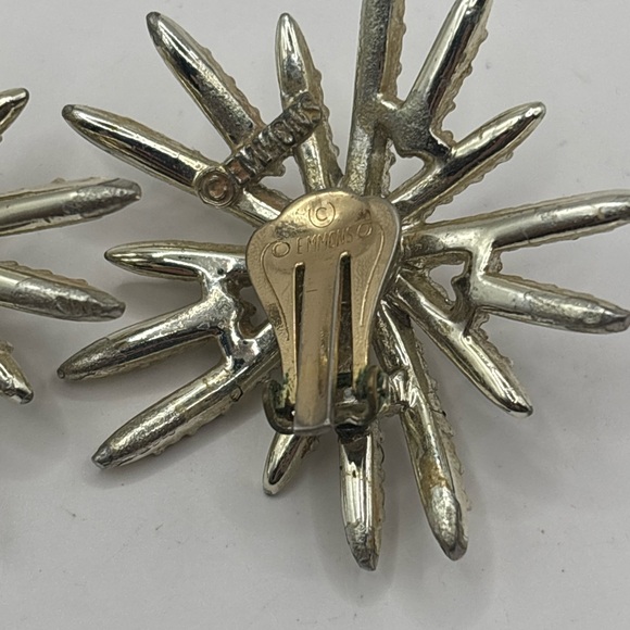Vintage Emmons Starburst Brooch & Clip Earrings Set AB Rhinestone Pearl a1110 - Picture 4 of 5